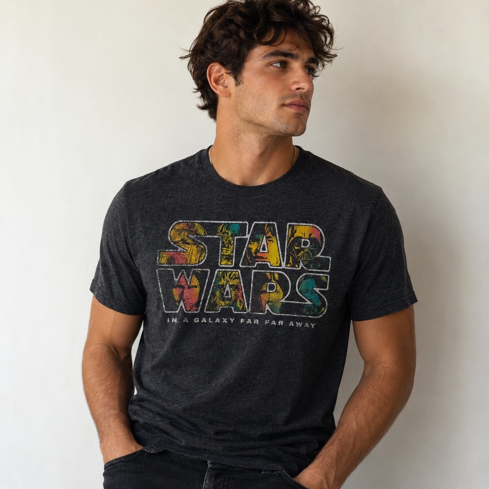 Mad Engine Star Wars T-Shirt Mens L Charcoal Gray Graphic Cotton Poly Distressed
